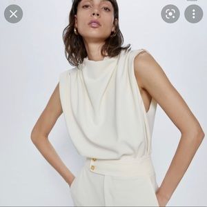 ZARA Sleeveless Mock Neck Cream Top NWOT